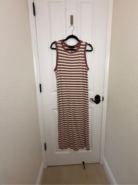 Sanctuary Sleeveless Midi Tank Dress in Striped Brown and Cream